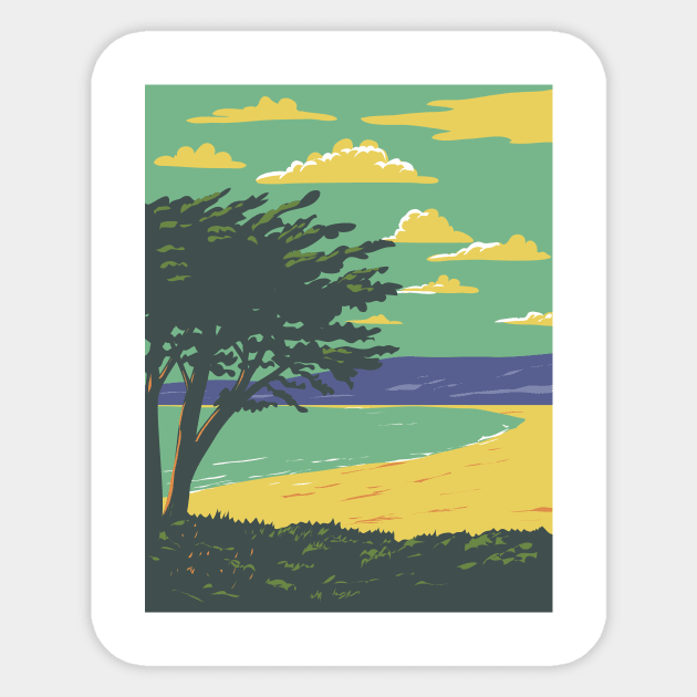 Carmel Beach in Monterey County California WPA Poster Art Sticker by retrovectors